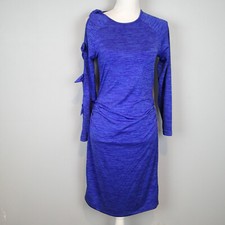 asos Blue Mini Long Sleeved Ruched Dress Sz 6 cold shoulders one side v1