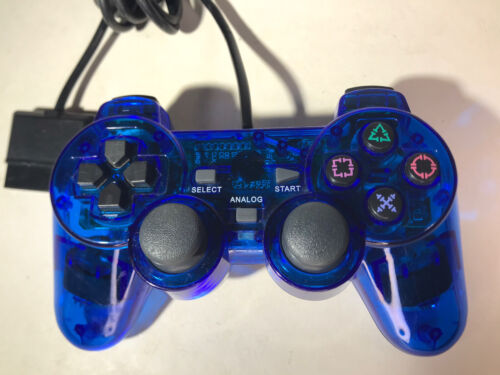 PlayStation 2 TTX Tech PS1 / PS2 Blue Wired Dual Analog Controller - Picture 2 of 12