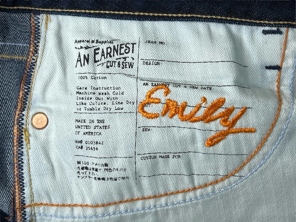 Jeans feminino Earnest costurado Emily com zíper lavagem escura tamanho 28x28 EUA - Imagem 3 de 4