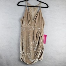 Luxxel Women's M Crushed Velvet Mini Dress Champagne Beige Strappy Cutout Back
