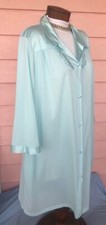 VANITY FAIR Robe Sz L Button Front 1 Pocket AQUA Nylon Pretty Details EASY CARE