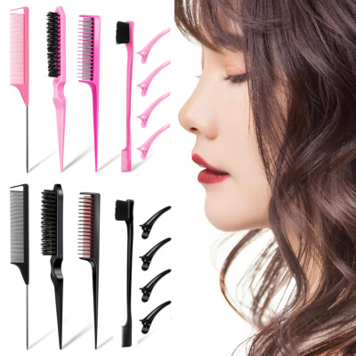 8pcs Hair Styling Comb Set Teasing Hair Brush Triple Teasing Comb Rat Tail Combs