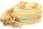 Women's Fashion Layered Knit Open Weave Scarf with Fringes Yellow