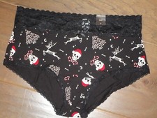 TORRID BLACK NIGHT TERROR CHRISTMAS COTTON MID-RISE LACE TRIM BRIEF PANTIES NEW