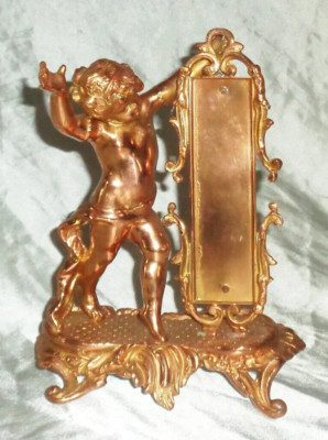 Cast Copper Metal Statue Child Cherub Figure Vanity Mirror 8x6x3 inch