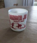 Vintage 1950s White Milk Glass & Red Ranger Joe Ranch Kids Mug, red & white
