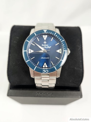 NEW Zodiac Super Sea Wolf 53 Skin Automatic Blue & Silver Mens Watch ZO9211 NWT