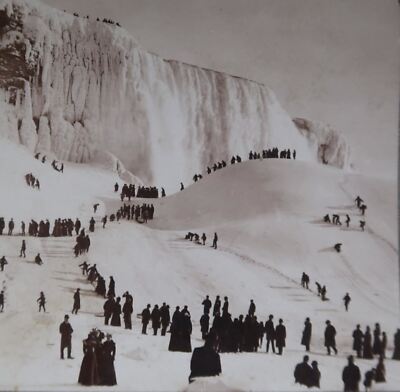 c1900 NIAGARA FALLS FROZEN ICE BRIDGE AMERICAN FALLS UNDERWOOD STEREOVIEW 30-23