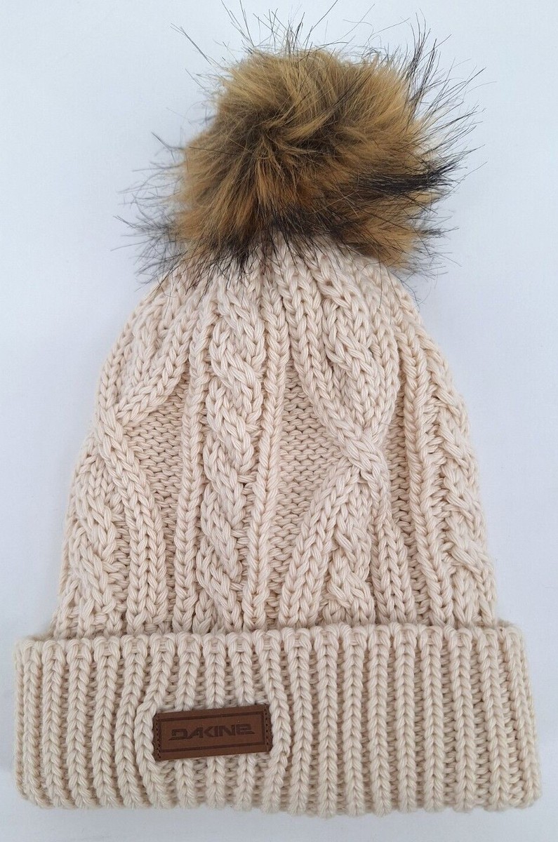 Dakine Women's Kelsey Beanie - Merino Wool Blend, Cable Knit, Faux Fur Pom, Fleece Lined