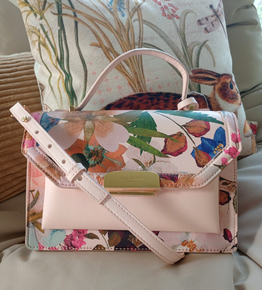 Ted Baker London Crossbody Bag Pale Pink Purple Blue Floral Gold