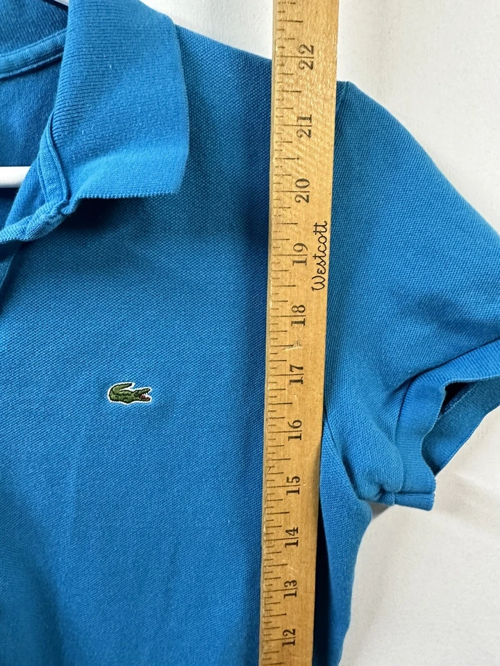 Lacoste Polo Shirt Blue  Short Sleeve Logo Youth Size 38 Skinny Girls Kids - Image 4 of 4