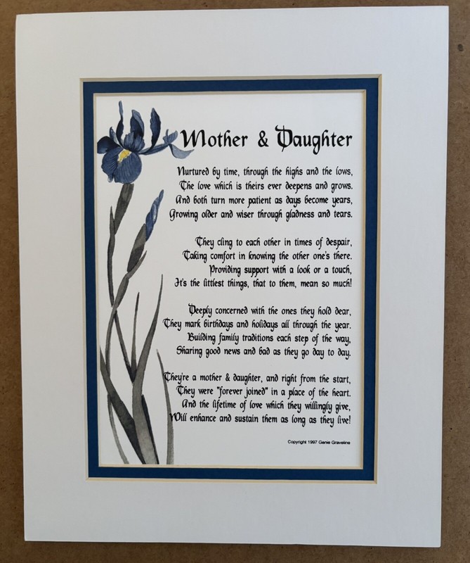 Mother & Daughter Poem By Genie Graveline 8x10 Matting - Great Mothers Day Gift!