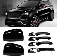 Black Rearview Mirror Cover/Door Handle Cover Trim For Jeep Grand Cherokee 2011+