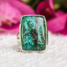 AZURITE MALACHITE NATURAL GEMSTONE 925 STERLING SILVER JEWELRY RING 3 TO 12