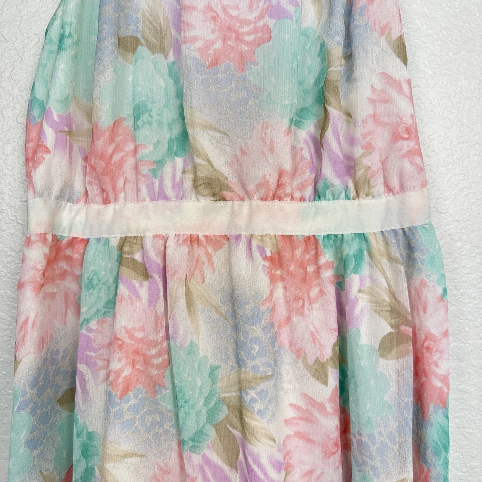 UNDERCOVER Abito floreale Victorias Secret mini pastello ritagliato sul retro con sovrapposizione trasparente taglia 4