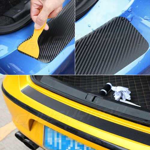 Car Rear Boot Bumper Sill Protector Plate Trim Strip Cover Guard Carbon Fiber A+ - Picture 4 of 13
