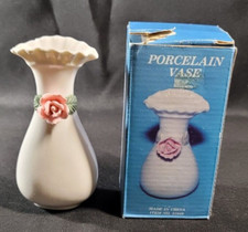 2 Vintage Porcelain Bud Vases 3D Roses, Free shipping..