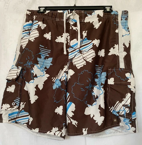 Hang Ten Men Sz L Swim Trunks Shorts Cargo Mesh Lined Board Retro EUC
