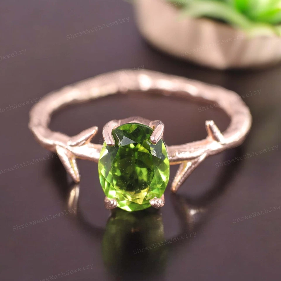 9k Solid Gold 8x6 MM Oval Shape Natural Peridot Ring August Birthstone Ring - Image 2 of 4