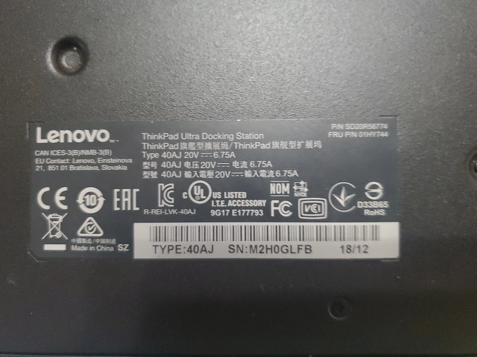 Lenovo ThinkPad Ultra Docking Station 40AJ USB-C DP HDMI Dock Con LLAVES-sin cable Foto 3 de 4