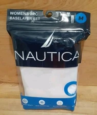 1PK: NAUTICA BASELAYER SET Adlt M WHITE DriFusion Tech Light/Stretch Breathable 