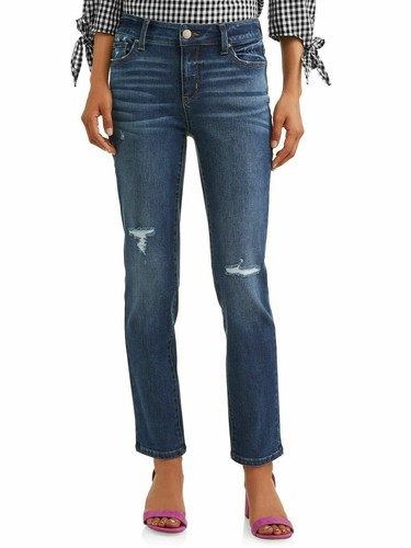 WOMENS MID-RISE STRAIGHT LEG DISTRESSED 