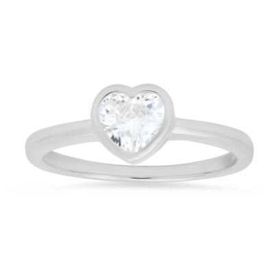 Bezel-set Heart CZ Solitaire Ring 925 Sterling Silver