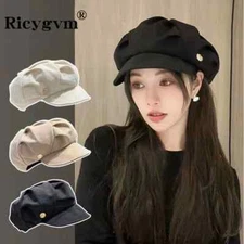 Lady Hat Cap Beret Blend Newsboy Gatsby Flat Oversized Black Fashion Casual Hat