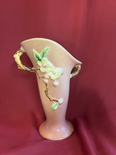 Roseville Pottery "Apple Blossom" Vase two-handled #382-7 Vintage 🌺