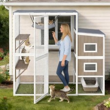 PETSCOSSET Indoor Large Walk-in Catio Outdoor Cat Enclosure, 75"Wooden Cat House