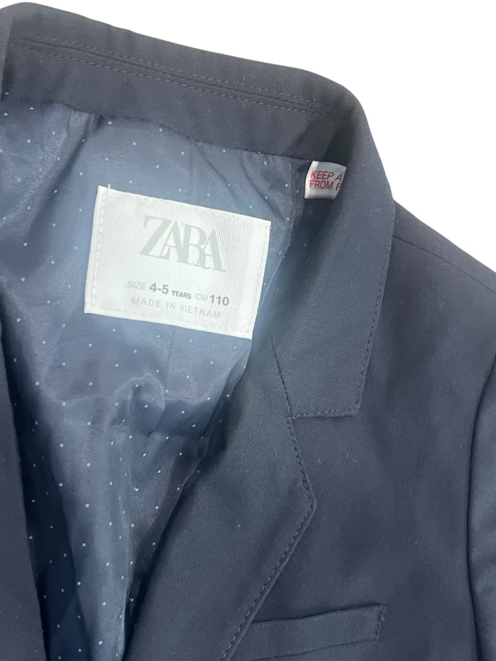 ZARA BOY'S 4-5 NAVY BLUE BLAZER SUIT JACKET 2 BUTTON 1698/550 - Image 3 of 4