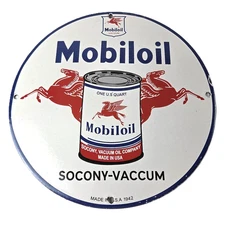 Vintage Mobil Sign - Pegasus Mobiloil Socony Gas Oil Pump Service Porcelain Sign