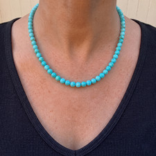 Sky Blue Turquoise Necklace, 6mm Round Beaded Arizona Gemstone Choker