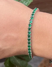 11.50 Ct Round Lab Created Columbian Emerald Tennis Bracelet 14K White Gold