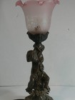 GWTW Beautiful Vintage Cherub Brass Table Lamp with pink froste glass lamp shade — photo 5