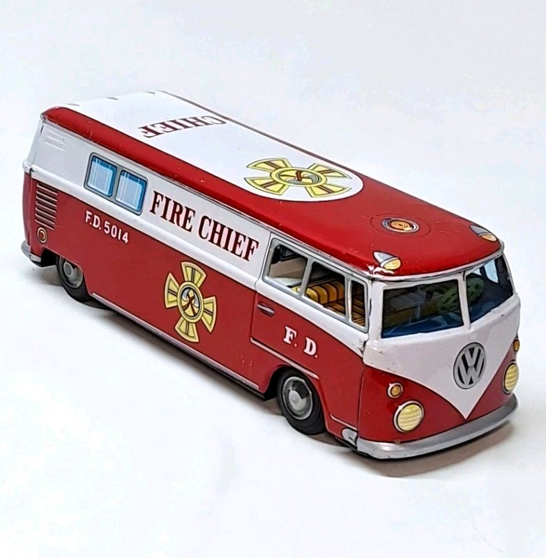 1960's VW FIRE🔥CHIEF BUS TAIYO 🆒️ STRETCH     L👀K ! Tin Litho Friction Japan 