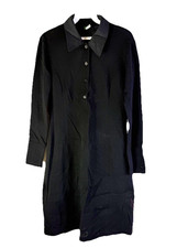 Vintage Y2K Old Money Wool Collared Button Dress Black Womens 8