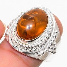Orange Baltic Amber Gemstone 925 Sterling Silver Jewelry All Size Ring For Gift