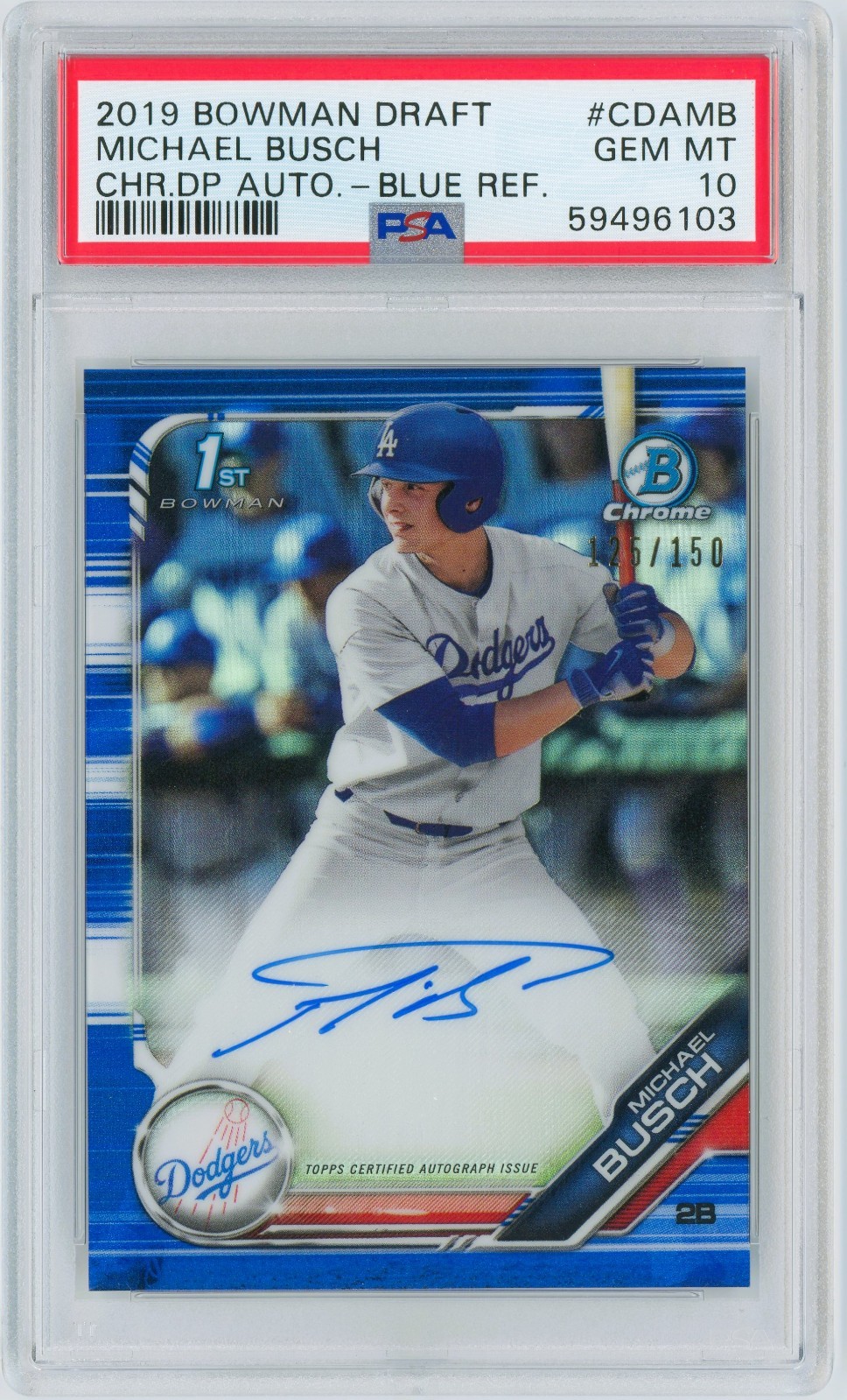 Michael Busch 2019 Topps Bowman Chrome /150 PSA 10 1st Draft Auto Blue #CDA-MB