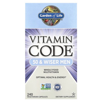 Garden of Life Vitamin Code 50  Wiser Men 240 Vegetarian Capsules Gluten-Free,