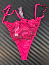 Adore Me Size 1X Floral Lace G-String Panties High Waist Thongs Pink