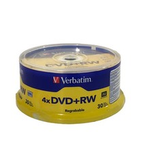 Sealed 30 Verbatim Blank 4X DVD RW Logo Branded 4.7GB Rewritable DVD Disc