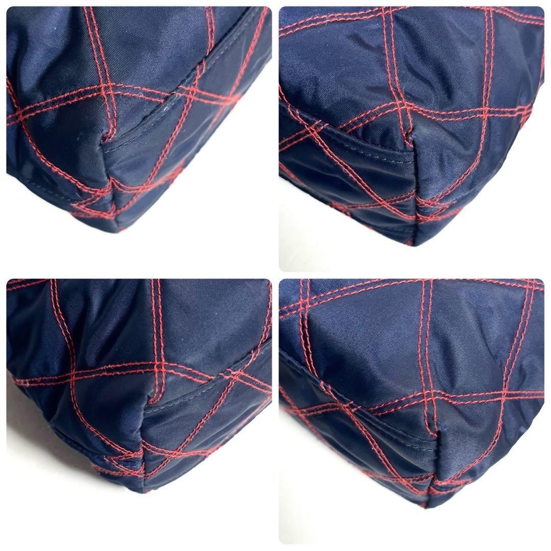 PRADA Women's Tote Shoulder Bag Handbag 2way Quilted Nylon Leather Navy Red thumbnail 6