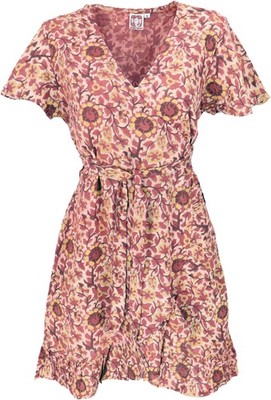 Minikleid Boho chic, Damen Wickelkleid, Blockprint Sommerkleid - ziegelrot