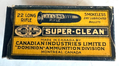 Rare 1930s CIL Super-Clean 22 Long Rifle Ammo Box Colorful ''Dominion'' limited