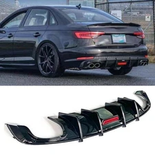 Rear Bumper Diffuser Lip Quad Exhaust Glossy Black For Audi A4 Sline S4 2017-19