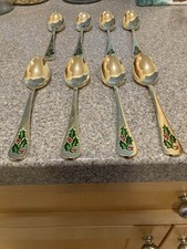 Huit (8) cuillères à café Hollyberry ton or galvanisé ~ Made In Japan