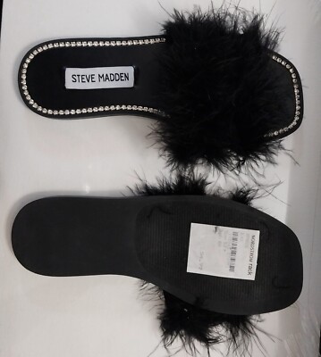 Steve Madden Black Fluffy Slides Steve Madden Size Faux Fur Slide