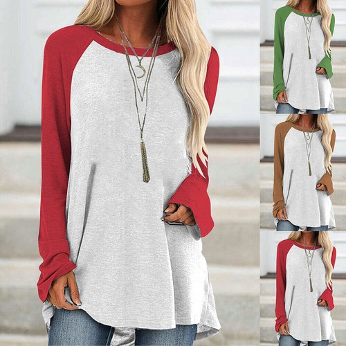 Womens Casual Long Sleeve Tops Ladies Loose Long T Blouse Pullover | eBay