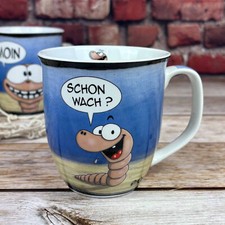 Hösti Becher "Moin, schon wach" Comic Wattwurm Kaffeebecher maritim
